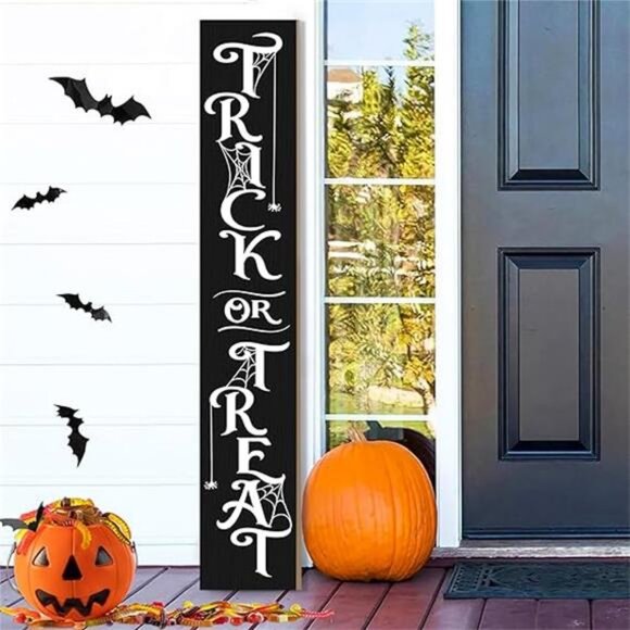 Halloween Porch Sign Decor "Trick or Treat" Wooden Hanging Sign Door Porch - Picture 8 of 8